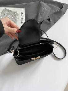 Fashionable Mini Solid Color Minimalist Metal Lock Decor PU Fabric Multipurpose Handbag - Black - View 6