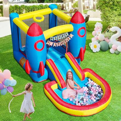 12 Ft Inflatable Bounce House Castle, With Blower, Big Ball Pit, Indoor Outdoors Jump Space, Backyard Ball Pool, Camping Fun For Party, Dry Wet Use, Birthday Decorations For Home , 12 X 6.5 X 6 Ft