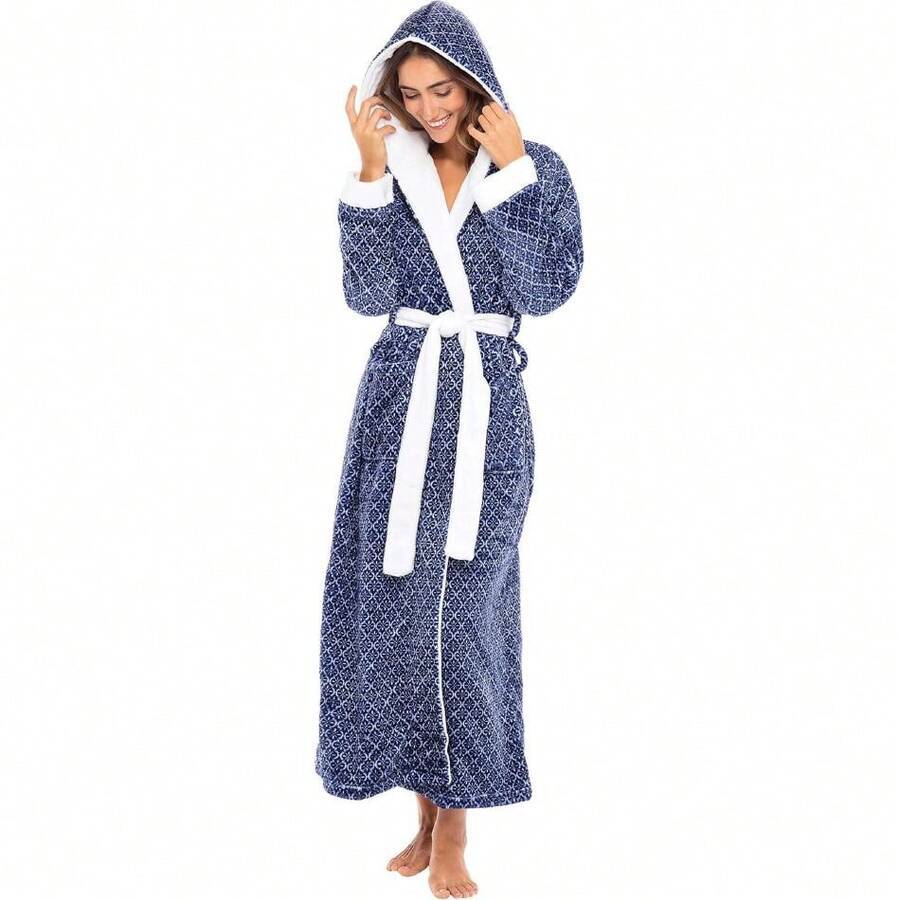 Womens Robe, Long Plush Bathrobe With Hood, Hooded Robes For Women Plus Size Bath Robe,31371258 - Baby Blue - View 1