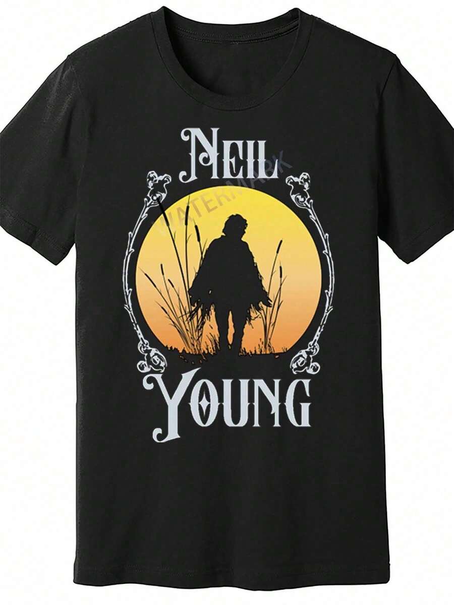 Young Neil Young 871806 Funny Men's Short Sleeve T-Shirt Black PR2 - 黑色 - 查看 1