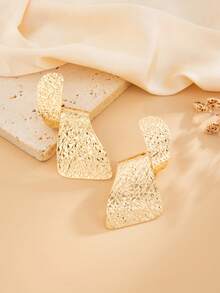 1 对夸张时尚几何金属条纹圆形耳环，简约复古粗珠宝耳环，女士日常、派对和节日装饰、礼物、时尚配饰套装 - 金黃色 - 查看 8