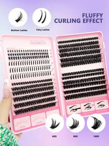 Asiteo 468pcs D Curl Spikes Lash & Bottom Lashes Individuals Eyelash Clusters Thick Fluffy 60D/80D/100D Lash Clusters Kit With Tweezers, Eye Brush, Multi-Style Lash Clusters Spike Lashes DIY Eyelash Extension At Home - D - Xem 2