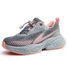 几何图案休闲运动鞋，系带工作安全鞋，适合户外四季穿着 - 粉色 - 查看 3