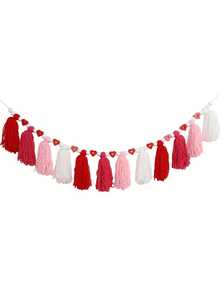 1pc Boho Style Valentine'S Day Heart Garland - Red, Pink, White Fabric Tassel Banner, Romantic Wall Hanging Decor, Multipurpose No-Electricity Festive Ornament For Home Atmosphere, Ideal Gift For Valentine'S Day