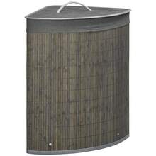 HOMCOM 55L Square Bamboo Laundry Basket With Lid And Bag, 38 X 38 X 57 Cm, Grey