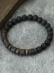 YAUKIA 1件迷人复古男士火山石木珠手链 时尚配饰 减压礼物 送给朋友 - 彩色 - 查看 8