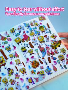 SpongeBob SquarePants 新款卡通贴纸，防水可重复使用贴纸书 - 彩色 - 查看 3