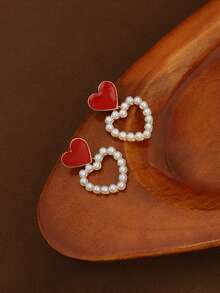 1 Pair Fashionable Minimalist Delicate Heart Patchwork Earrings, Versatile - Multicolor 3 - View 5