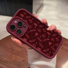 Funda para teléfono con diseño de follaje navideño, compatible con teléfonos ,  16 Pro Max,  15 Pro Max,  13 y  12. Fabricada en TPU, es resistente al agua, a los golpes y a los arañazos. Ideal como regalo de Navidad para familiares, amigos, seres queridos o parejas. - Burdeos - Ver 5