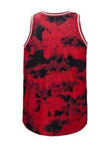 KTYSDE 男士扎染篮球服 - 宽松无袖运动服，100% 涤纶微弹针织面料，适合春夏秋季穿着，休闲日常穿着，跑步健身，篮球训练，男女通用 - 紅色 - 查看 3