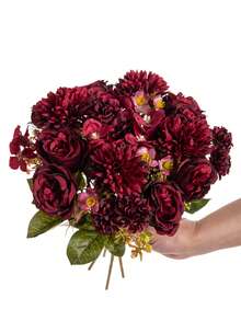 1/80pcs 11.81 Inch Artificial Silk Hydrangea, Peony, Rose, Chrysanthemum Flowers, Realistic Flowers For DIY Wedding Bouquets, Party, Home Living Room, Kitchen, Garden, Hotel, Office, Thanksgiving Decor, DIY Wreaths, Gifts, Tabletop Centerpieces, Birthday Decor, Indoor/Outdoor Decoration, Loose Fake Plastic Flowers For Vase, Farmhouse Decor, Boho Wedding, Rama Decor, Valentine's Day Gifts - Burgundy - View 3