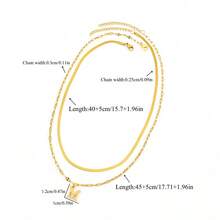 Bộ 2 chiếc mặt dây chuyền chữ cái đầu đơn giản, thời trang mới, dây chuyền xương cá bằng thép không gỉ mạ vàng, nhiều lớp dành cho nữ. - Vàng - Xem 2