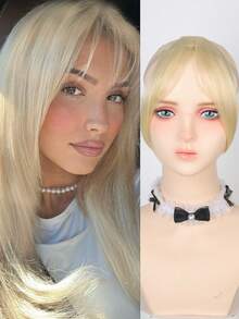 Synthesis Wig Middle-Part Bangs Hair Extensions Clip In Forehead Natural Seamless French Oblique Bangs Eight-Character Bangs Perfect Suitable For Women's Daily Wear And Gatherings - 彩色 - 查看 17