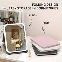 [Christmas Gift]LED Makeup Mirror,Vanity Mirror With Lights,3 Light Modes Lighted Makeup Mirror,Touch Control, Portable Stand And Foldable Compact Mirror Lighted Travel Makeup Mirror, Vanity Cosmetic Mirror With Lights, Rechargeable , Portable LED M - màu đen - Xem 4