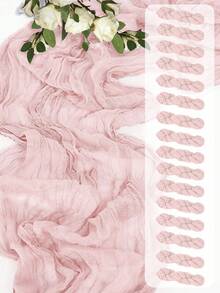 10条/包，10英尺（3米）灰色和红色波西米亚风粗棉布桌旗，适合婴儿派对、婚礼、夏季花园和农舍装饰 - 鐵鏽紅 - 查看 11