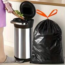 75PCS/5Rolls Large Black Thickened Property Hotel Kitchen Sanitation Commercial Extra Large Kitchen Waste Drawstring Garbage Bag Portable Plastic Bag Household Kitchen - Multicolor - View 2