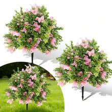 Tzou 2Pcs 2FT Artificial Bougainvillea Trees With Flowers, Realistic Faux Plants With Ground Spikes For Outdoor Garden, Porch, Patio Decor - 粉色 - 查看 1