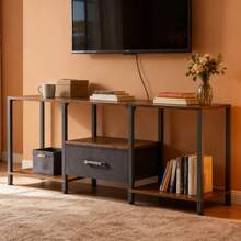Industrial Style TV Stand 120cm, Entertainment Center Table With Drawer And Shelves - 鏽棕色 - 查看 9