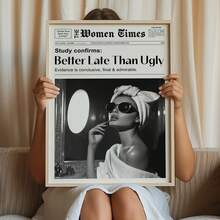 1pc Framed Canvas Wall Art, "Better Late Than Ugly" Poster, Dorm Wall Decor, Home Decor, Girly Style Poster, Modern Home Decor, Room Decor, Dorm Decor, Bedroom Decor, Bathroom Decor, Living Room Decor, Kitchen Decor, Holiday Gift, Party Decor - Multicolor - View 2