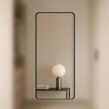 Rounded Rectangular Mirror 110x50 Genuine Leather Black Caramel And Ice - 黑色 - 查看 11