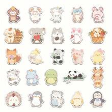 50pcs SCXXBSW Cute Cartoon Animal Stickers - Waterproof Self-Adhesive Pastel Yellow Irregular Shapes For Laptop, Phone Case, Luggage Decoration - DIY Durable Plastic Decals With Assorted Animal Designs - 50pcs/set - 查看 5