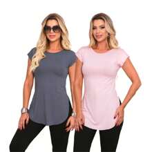 Kit Of 2 Women's Long-Sleeved Gym Tops With Butt-Covering Effect. - 灰色/嬰兒粉紅色 - 查看 1
