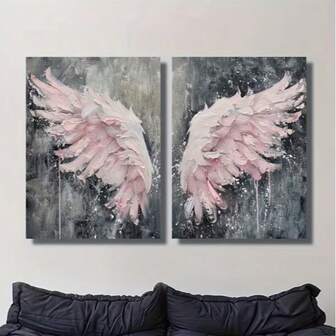 2 piezas Pósteres modernos de alas de ángel rosa, arte de pared abstracto, pintura de alas de plumas texturizadas, decoración para habitación de niñas, adecuado para decoración de pared del hogar sin marco 50x70cm/19.68x27.55 pulgadas