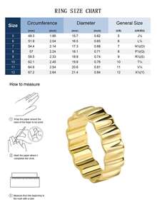 Charm-In Wave Pattern Plated Gold Smooth Metal Ring, Gold Color Women's Ring, Non-Fading, Everyday Jewelry, Fashion Ring Jewelry Gift - Gold Model 2 - View 4
