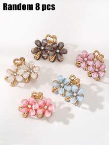 8个山茶花水晶发夹，精致小巧，优雅爪夹，女士发饰，夏季海滩度假发夹 - 彩色 - 查看 6