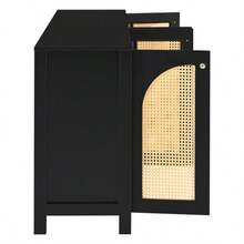 Modernes Sideboard im minimalistischen Stil 4-Rattantür, Metallgriff einfaches Buffetschrank für Esszimmer, Wohnzimmer, Küche (Schwarz) - Noir - Voir 10