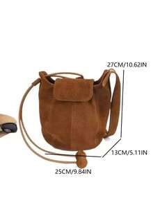 韩版哑光南瓜水桶包，通勤、外出、日常使用皆宜，小众女士斜挎单肩腋下水桶包 - 棕色 - 查看 6