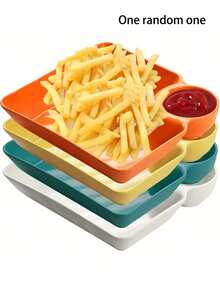 4 件套方形塑料盘子，用于蔬菜/饺子/水果/酱汁、小吃/炸薯条蘸料盘、餐盘、厨房、圣诞礼物 - 彩色 - 查看 11