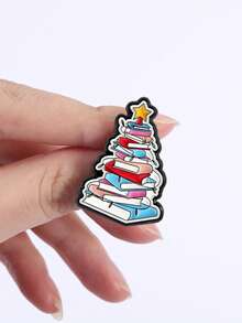 1pc Book Christmas Tree Badge Colorful Meme Style Stacked Books Holiday Design For Book Lovers And Christmas Fans Seasonal Accessory - Multicolor - View 6