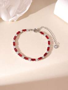 MESTILO 1 Stück elegantes, nicht verblassendes Armband aus Edelstahl mit blauen Zirkonia-Perlen, einfache Schicht, geeignet für Frauen zum Tragen im Alltag oder bei Veranstaltungen