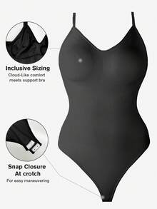 1pc Plus Size Women Seamless Backless Bodysuit, Tummy Control Lingerie, Sexy Shapewear For Summer Under Dress - Black - View 5