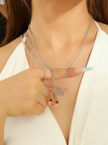 ATLVXJL 2件套夜光情侣/友谊项链套装，渐变粉色和金色半心形宇航员设计，休闲饰品，适合日常佩戴和节日礼物