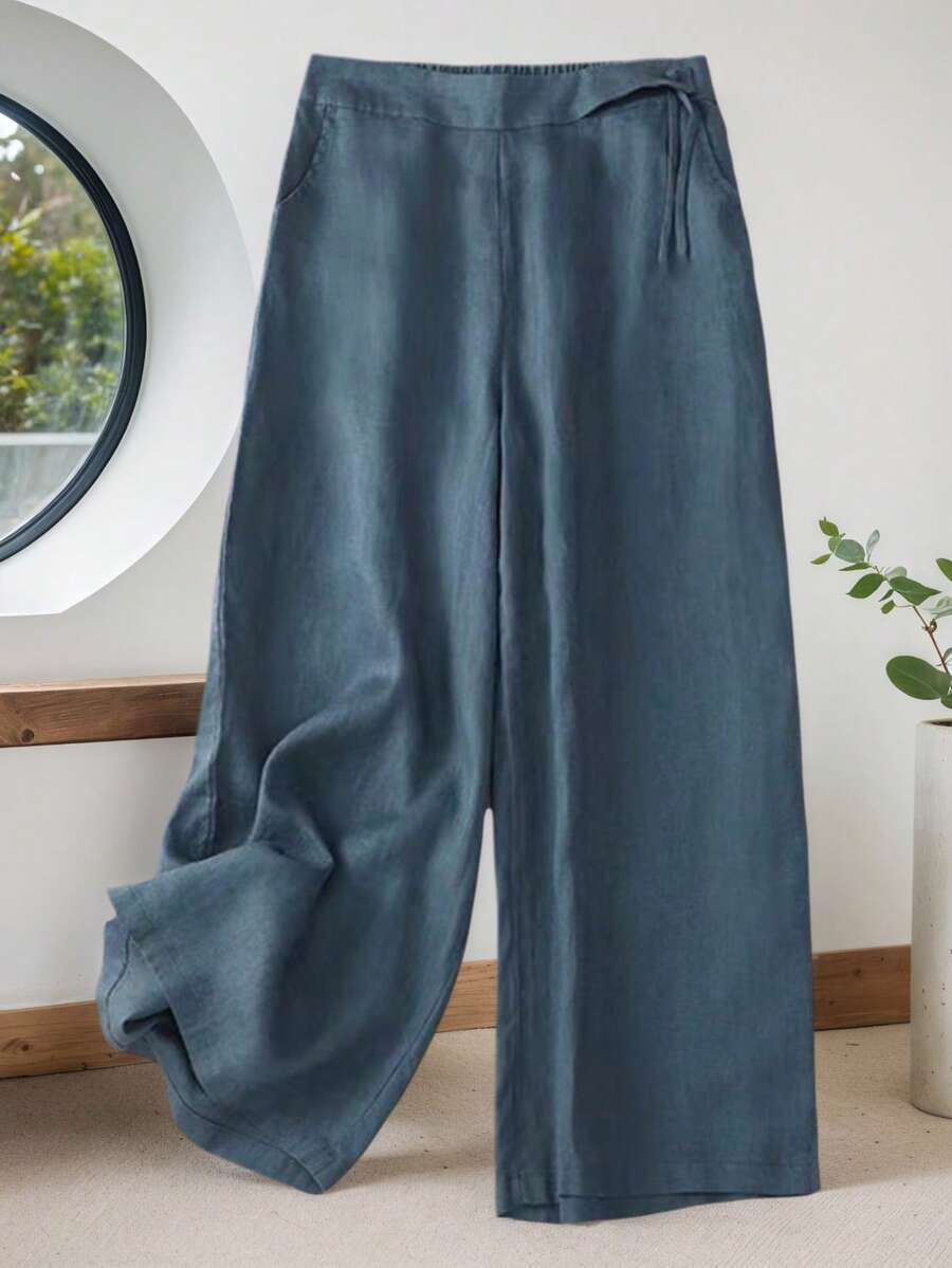 素色闊腿褲 - 水鴨藍 - 查看 1