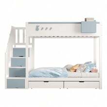 Kids Bed Frames, Headboards & Footboards - White+Blue + Wood + 90cm*200cm - View 9