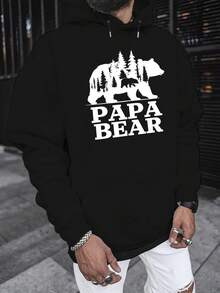En otoño e invierno, Papa Bear diseñó una sudadera de terciopelo estampada para hombres con un diseño de gorra multifuncional, adecuada para las temporadas de primavera y otoño, disponible en tallas extragrandes. - Negro - Ver 1