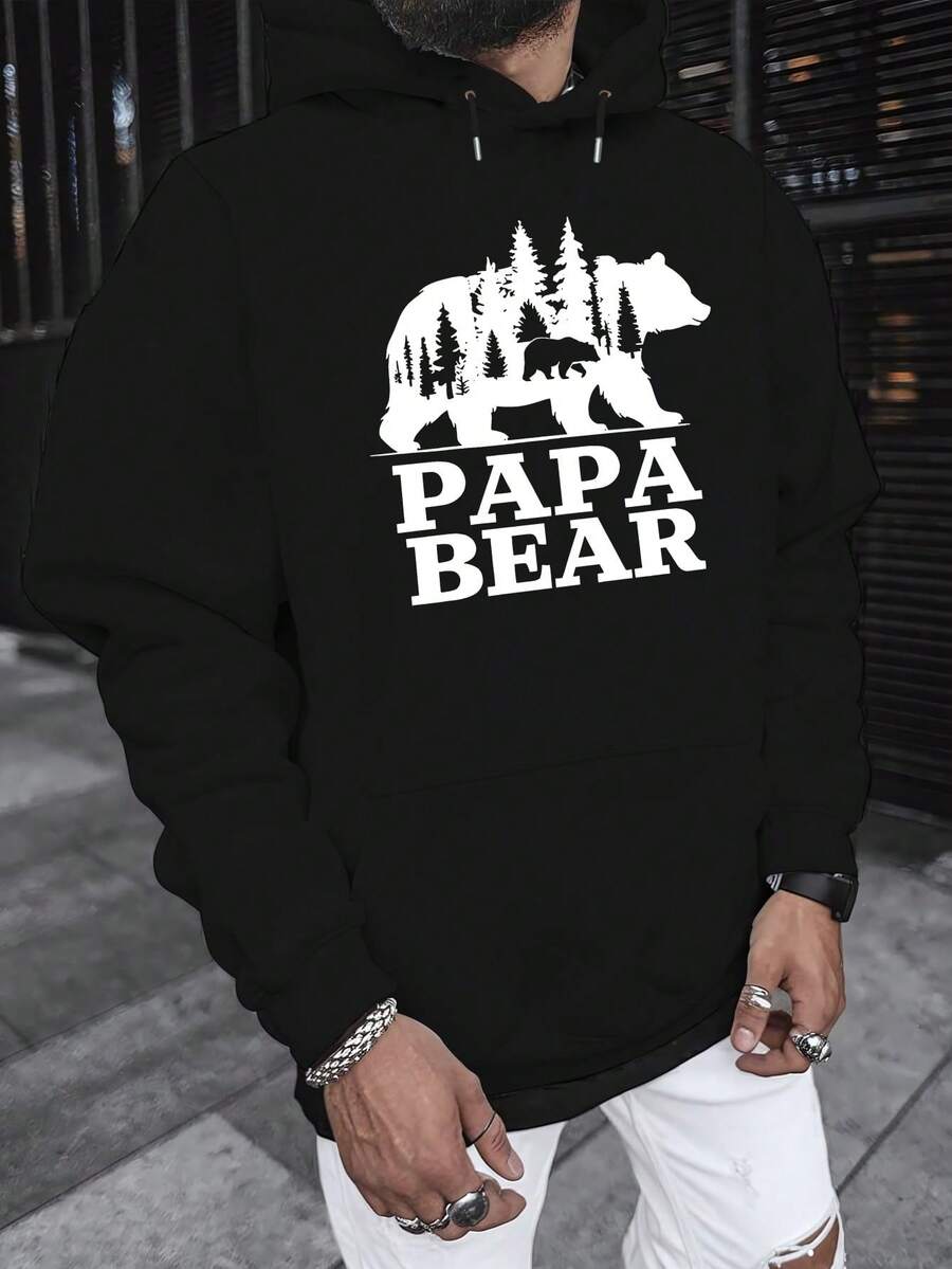 En otoño e invierno, Papa Bear diseñó una sudadera de terciopelo estampada para hombres con un diseño de gorra multifuncional, adecuada para las temporadas de primavera y otoño, disponible en tallas extragrandes. - Negro - Ver 1