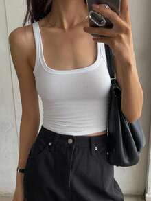 DAZY Camiseta de tirantes de mujer de verano, de color sólido, casual y de estilo empresarial - Blanco - Ver 5