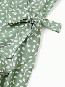 Mommy And Me Green Polka Dot Dresses Puff Sleeve Wrap Dress For Mom, Girl, And Baby, Ruffle Hem Family Matching Outfit - 綠色 - 查看 7