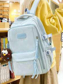 School Bag Primary School Girls Large Capacity Backpack Double Shoulder Bag - Blue (no Pendant) - View 2