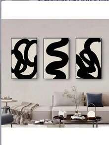 3pcs Minimalist Black & White Canvas Art Set - Modern Abstract Landscape Prints For Living Room, Bedroom, Office Decor