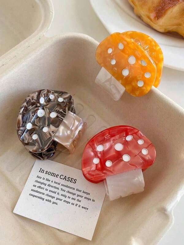 1个彩色蘑菇造型发爪夹，可爱醋酸纤维发爪夹，小巧精致发爪夹，创意百搭发饰，彩色蘑菇醋酸纤维发爪夹，适用于发髻、马尾、刘海，可爱甜美发夹，简约小章鱼发夹，印花PEVA（聚醋酸乙烯酯）发夹，时尚发饰