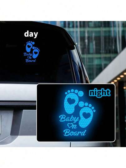 1 pieza Calcomanía reflectante de bebé para auto - Pegatina de advertencia de huella de vinilo impermeable con diseño de mamá y bebé para parachoques y ventanas - Señal adhesiva reflectante de alta visibilidad para vehículos en la noche