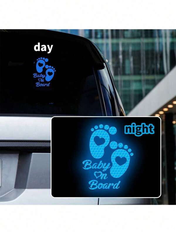 1 件汽车反光婴儿贴花 - 防水乙烯基卡通脚印警告贴纸，适用于保险杠和窗户 - 高可见度夜间反光粘合标志，适用于车辆，脚/圆形妈妈和宝宝设计