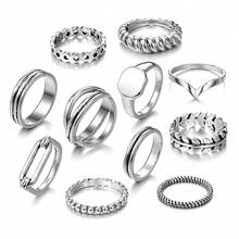 6PCS Skull Snake Geometric Cross Fashion Retro Vintage Personality Temperament High-End Ring Set - 58-2149 款式二 - 查看 13