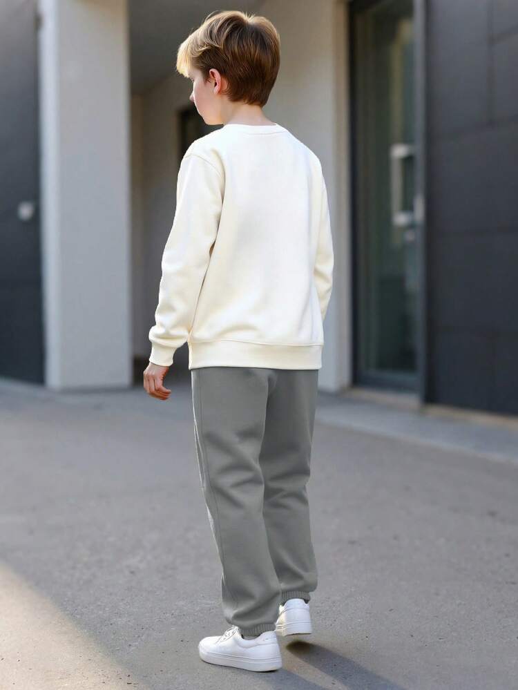 2pcs/Set Boys' Baseball Print Long Sleeve Top And Drawstring Pants Casual Sports Sweatshirt And Sweatpants Set, Spring/Autumn/Winter - Grey - View 3
