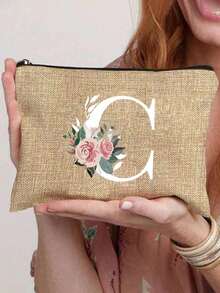 A-Z Clown Letter & Floral Print Cosmetic Bag, Rose Letter Print Art Design, Gift For Girls, Cute Retro Minimalist Letter Pattern Print Storage Pouch, Makeup Bag, Small Item Organizer, Cosmetic Organizer, Toiletry Bag, Clutch, Coin Purse, Foldable Lightweight Storage Pouch, Minimalist Shopping Bag, Teacher Gift Clutch, Nurse/Doctor/Teacher Storage Pouch, Suitable For Personal Travel Cosmetic Organization ,Travel Essential Bag - Multicolor - View 18